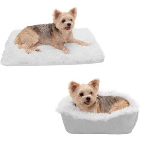 Furhaven Self-Warming Cat Bed for Indoor Cats, 4-Beds-in-1 & Washable - Plush Long Faux Fur Convertible Cuddler - Silver, Small