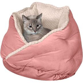 Furhaven 18" Round Pet Bed for Indoor Cats & Small Dogs, 100% Washable, For Pets Up to 14 lbs - Minky Plush & Velvet Hug Bed - Soft Pink, 18-inch