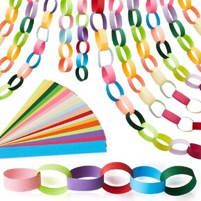 Lincia 2000 Sheets Bright Paper Chain Strips Construction Paper 1 x 8 Inch Assorted Colors DIY Folding Strips with Double Sided Tape