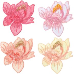 Lotus Flower Embroidery Applique, Multicolor 8 * 8cm Lotus Flower Iron on Patches 4 Pcs Lotus Floral Decorative Patches Beautiful Sew on Floral Stickers for Backpacks Clothing T-Shirt Jacket Jeans Hat
