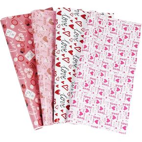 Whaline 8 Sheet Valentine’s Day Pattern Paper Set Red Pink Heart Gift Wrapping Paper Love Red Pink White Heart Scrapbook Paper for Packaging Wedding Birthday Bouquet 29 x20 inch.
