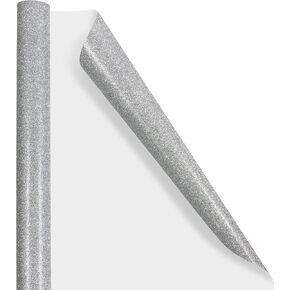 JAM PAPER Gift Wrap - Glitter Wrapping Paper - 25 Sq Ft - Silver Glitter - Roll Sold Individually