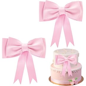 Bow Cake Topper, 2 Pcs Oversized Pink Bow Birthday Cake Toppers Bow Cake Decoration Princess Cake Topper Wedding Cake Toppers Cake Decorating Kit for Girl Birthday Wedding Party Cake Decorations