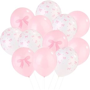 24pcs البالونات القوس اللاتكس ، 12 بوصة من القوس الوردي والأبيض بالونات لزخارف حفلة عيد ميلاد Coquette Bachelorette استحمام زفاف ديكور الزفاف اللوازم حفلات الزفاف