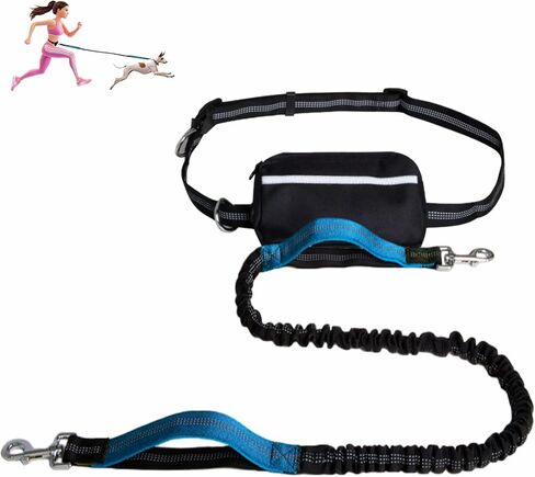 Hands-Free Dog Leash with Dual Handle Bungee & Reflective Waist Bag, Large Zipper Pouch for Running, Walking, Jogging, Hiking ，Fluorescent Green in Saudi Arabia