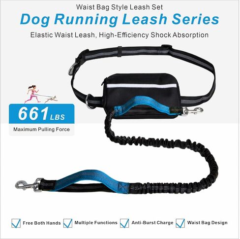 Hands-Free Dog Leash with Dual Handle Bungee & Reflective Waist Bag, Large Zipper Pouch for Running, Walking, Jogging, Hiking ，Fluorescent Green in Saudi Arabia
