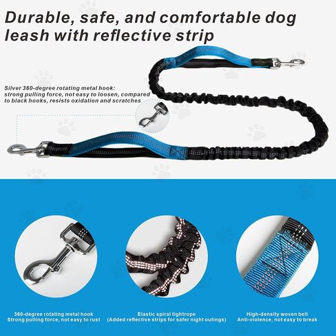 Hands-Free Dog Leash with Dual Handle Bungee & Reflective Waist Bag, Large Zipper Pouch for Running, Walking, Jogging, Hiking ，Fluorescent Green in Saudi Arabia