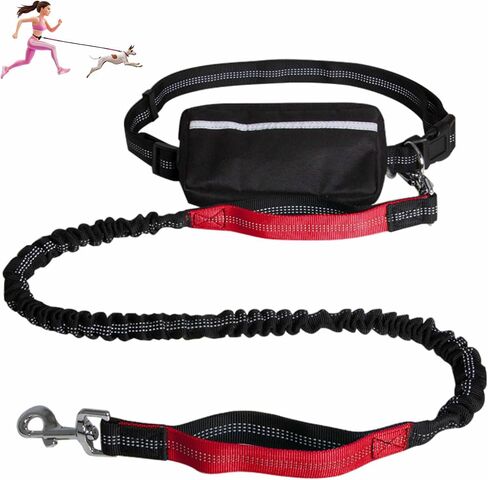 Hands-Free Dog Leash with Dual Handle Bungee & Reflective Waist Bag, Large Zipper Pouch for Running, Walking, Jogging, Hiking ，Fluorescent Green in Saudi Arabia