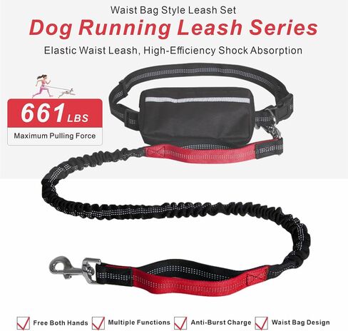 Hands-Free Dog Leash with Dual Handle Bungee & Reflective Waist Bag, Large Zipper Pouch for Running, Walking, Jogging, Hiking ，Fluorescent Green in Saudi Arabia