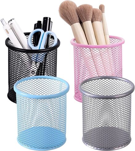 Marte Vanci Mesh Pencil Holder Pen Holder for Desk Metal Pencil Cup Holder Desktop Pencil Marker Brush Organizer for Home Office Multicolor 4 Packs in Saudi Arabia