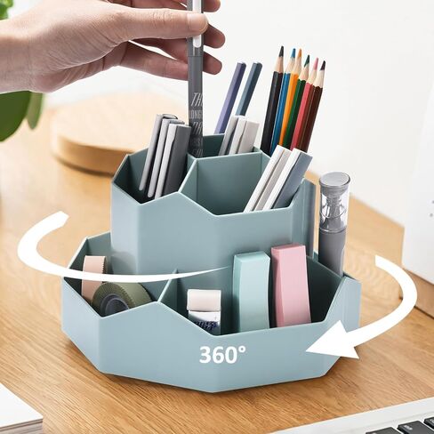 Pencil Pen Holder for Desk, 9 Slots 360 Degree Rotating Desk Organizer, Cute Pen Organizers Stationery Supplies for Office Home & Art Supply (Black) in Kuwait