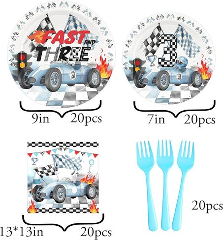 Race Car 1st Birthday Birthday Paper Plates Napkins and disposable forks Fast One Birthday Decrations Race Car Party Supplies Blue black Race Car One Birthday Decorations for Boy 1st Bday in Kuwait