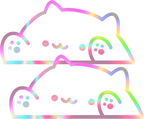Bongo Cat Car Sticker - 2 pack, Holographic Bumper Car Window Transfer Sticker decals 6 inches, Premium Vinyl Sticker Water Proof Weather Proof, Cat Meme Rainbow Sticker (2pk) Silver Holo Bongo Cat) in Saudi Arabia