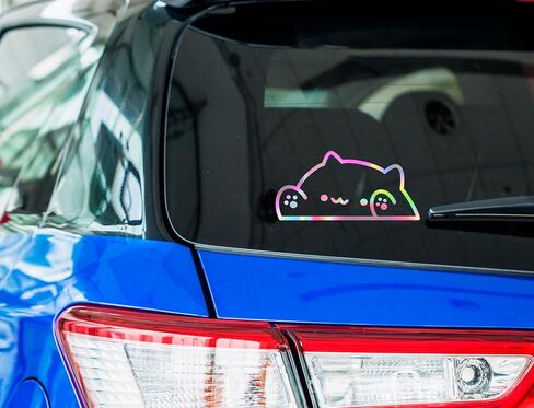 Bongo Cat Car Sticker - 2 pack, Holographic Bumper Car Window Transfer Sticker decals 6 inches, Premium Vinyl Sticker Water Proof Weather Proof, Cat Meme Rainbow Sticker (2pk) Silver Holo Bongo Cat) in Saudi Arabia
