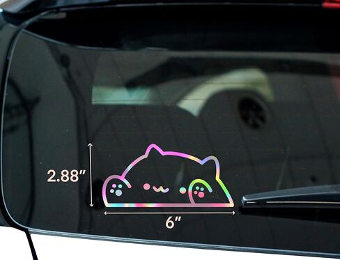 Bongo Cat Car Sticker - 2 pack, Holographic Bumper Car Window Transfer Sticker decals 6 inches, Premium Vinyl Sticker Water Proof Weather Proof, Cat Meme Rainbow Sticker (2pk) Silver Holo Bongo Cat) in Saudi Arabia