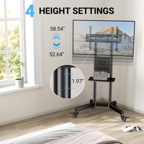 PERLESMITH Rolling TV Stand with Pegboard Storage for 32-85 Inch TVs Holds up to 132 Lbs, Height Adjustable Mobile TV Stand with Laptop Shelf, Portable tv Stand for 4K TVs Max VESA 600x400mm PSTVMC01 in Saudi Arabia