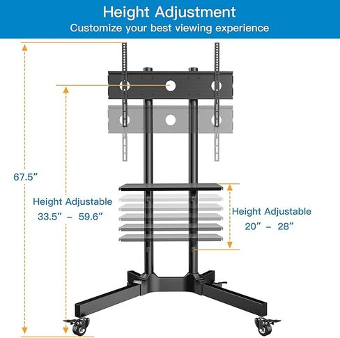 PERLESMITH Rolling TV Stand with Pegboard Storage for 32-85 Inch TVs Holds up to 132 Lbs, Height Adjustable Mobile TV Stand with Laptop Shelf, Portable tv Stand for 4K TVs Max VESA 600x400mm PSTVMC01 in Saudi Arabia