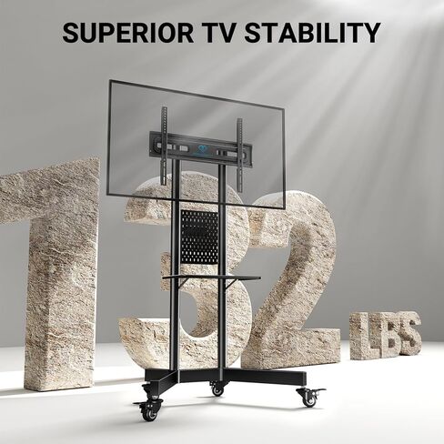 PERLESMITH Rolling TV Stand with Pegboard Storage for 32-85 Inch TVs Holds up to 132 Lbs, Height Adjustable Mobile TV Stand with Laptop Shelf, Portable tv Stand for 4K TVs Max VESA 600x400mm PSTVMC01 in Saudi Arabia