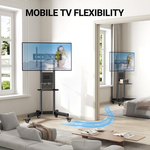 PERLESMITH Rolling TV Stand with Pegboard Storage for 32-85 Inch TVs Holds up to 132 Lbs, Height Adjustable Mobile TV Stand with Laptop Shelf, Portable tv Stand for 4K TVs Max VESA 600x400mm PSTVMC01 in Saudi Arabia