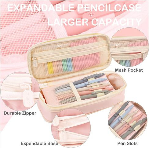Aesthetic School Supplies with Pencil Pouch - 57 Pcs Cute College Essentials Set, Big Capacity Pen Case, Eraser Holder, Pastel Highlighters, Bible Study Journaling Stationary Kit for Girls Teens in Saudi Arabia