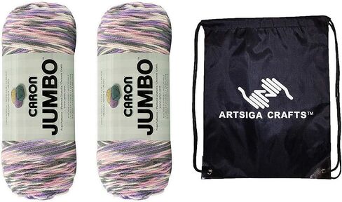 Caron Jumbo Print Evice 294009-9052 (2-skein-نفس صبغة) متوسطة الصوافد #4 خيوط أكريليك للكروشيه والحياكة مع حقيبة المشروع in Kuwait