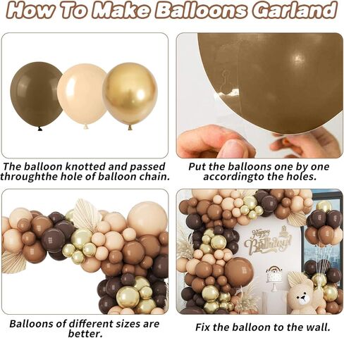 Brown Balloon Garland Arch Kit,120pcs Boho Brown Gold Cream Coffee Balloons Arch,for Birthday,Baby Shower,Jungle Safari,Woodland Party Decorations in Kuwait