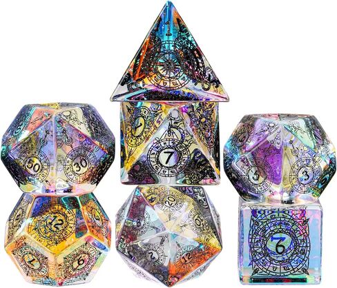 udixi prism الزجاج الزجاجي مجموعة 7pcs قوس قزح الزجاج DND DICE مع صندوق الهدايا للأبراج المحصنة والتنين D&D MTG Table Games (12 كوكبة) in Saudi Arabia