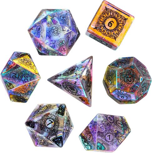 udixi prism الزجاج الزجاجي مجموعة 7pcs قوس قزح الزجاج DND DICE مع صندوق الهدايا للأبراج المحصنة والتنين D&D MTG Table Games (12 كوكبة) in Saudi Arabia