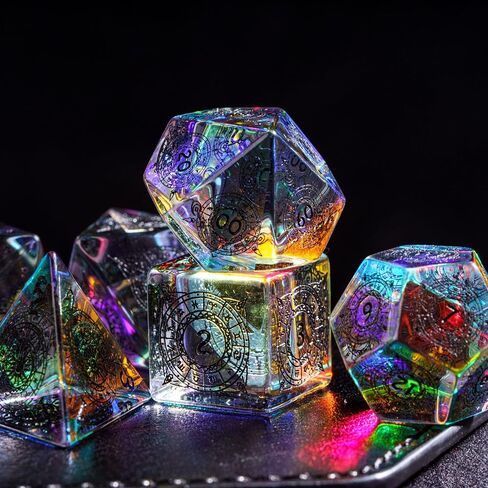 udixi prism الزجاج الزجاجي مجموعة 7pcs قوس قزح الزجاج DND DICE مع صندوق الهدايا للأبراج المحصنة والتنين D&D MTG Table Games (12 كوكبة) in Saudi Arabia