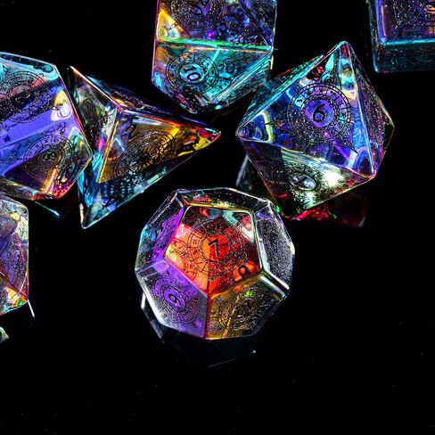 udixi prism الزجاج الزجاجي مجموعة 7pcs قوس قزح الزجاج DND DICE مع صندوق الهدايا للأبراج المحصنة والتنين D&D MTG Table Games (12 كوكبة) in Saudi Arabia