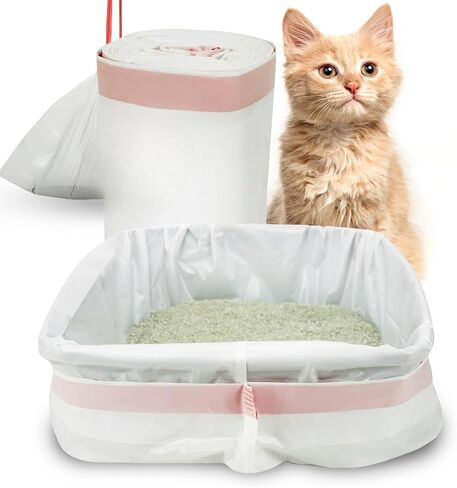PETSWORLD Cat Litter Box Liners, Heavy Duty Litter Pan Liners Bags with Drawstring for Pet Cat Litter Tray (Unscented) (JUMBO - 45 x 18 Inches, 25 Count) in Saudi Arabia