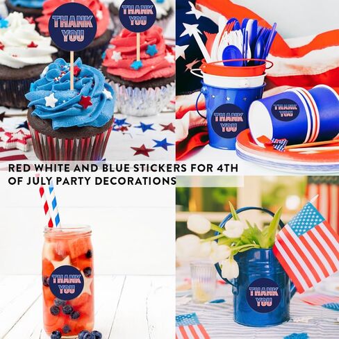 Andaz Press 40 Pack 4th of July Stickers, 2" Navy Blue Thank You American Flag Fourth of July Stickers, USA Patriotic Stickers for Kids 4th of July Party Favors Memorial Day Veterans Day Red Stickers in Saudi Arabia