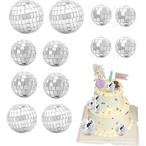 12pcs Disco Ball Cupcake Toppers 1970s Disco Ball Cake Picks Disco Theme Cake Decorations for 70s 80s Disco Music Dance Themed Party Christmas Decorations Supplies Ornament (Silver 12pcs)
