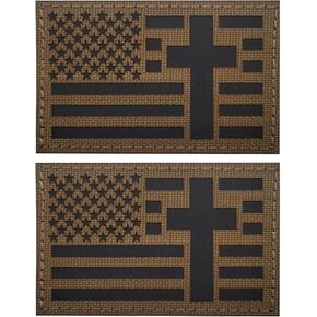 2 PCS EmWoot American Flag Cross Patch Christian Cross Patches Reflective Patch Laser Cut Patch Hook and Loop(Grey)