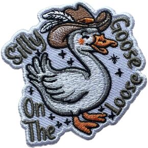 Silly Goose On The Loose Patch, 3 Inches Sew On Iron On Patches Cowboy Goose Embroidery Patches for Clothes Backpacks Hats Jeans Bags, Funny Animal Embroidered Patches, DIY Patch for Adults