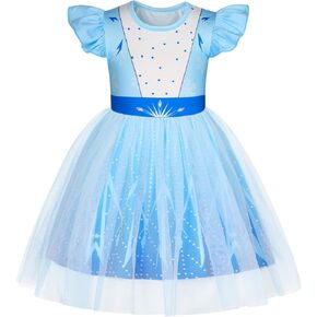HenzWorld Girls Princess Dress up Kids Short Flutter Sleeve Tulle Dress Toddler Costume Theme Birthday Party Gift Outfits in Kuwait