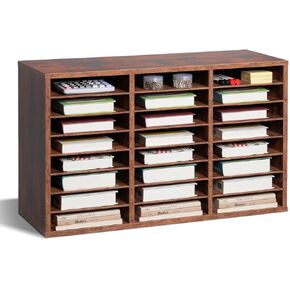 VEVOR Literature Organizer, 27 Compartments Office Mailbox with Removable Shelves, Wood Mailbox Sorter Particle Board Office Home Classroom Storage, File Sorter for File, Document, Paper, Dark Brown