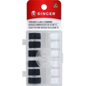SINGER SINGER 42145 Class 15 Black & White Threaded Bobbins, Black, White 12 Count