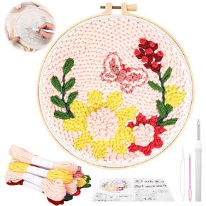 Punch Needle Kits Adults Beginner,Handcraft Punch Needle Kit for Adults,Floral Leaf Punch Needle Embroidery Starter Kits for kids,with Pattern,Yarns,Embroidery Hoops for Handmade Crafts Gifts DIY