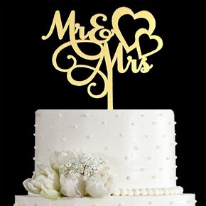 JIEEIN Mr and Mrs Cake Topper for Bride and Groom Sign Wedding/Engagement/Wedding Anniversary Cake Topper Decoration, Mirror Gold Acrylic