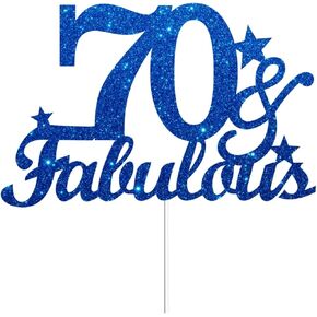 50 & Fabulous Cake Toppers Blue Glitter, Happy 50th Birthday Cake Topper Cheers to 50 Years Old Bday Decoration, Fifty and Fabulous Cake Decorations for 50 Birthday Anniversary Party