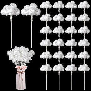 Tiangrid 60 Pcs Cloud Cake Topper Glitter Clouds Baby Shower Decorations Twinkle Dessert Picks White Stem for Wedding Birthday Party Supplies Home Decor