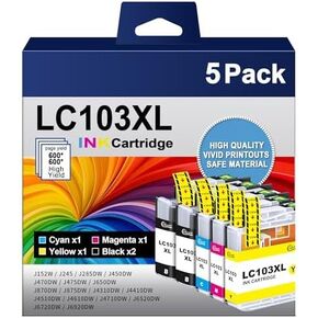 LC103XL LC103 Ink Cartridges Replacement for Brother LC103 LC101 XL LC101XL Ink Work with Brother MFC-J870DW MFC-J6920DW MFC-J6520DW MFC-J470DW MFC-J475DW Printer(2 Black, 1 Cyan, 1 Magenta, 1 Yellow)