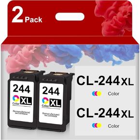 244XL Color Ink Cartridges Remanufactured for Canon CL-244XL 244XL 244 Color Ink for PIXMA TR4520 MG2522 MG2922 TS3322 TR4522 TS3122 MX490 MX492 Printer (2 Pack)