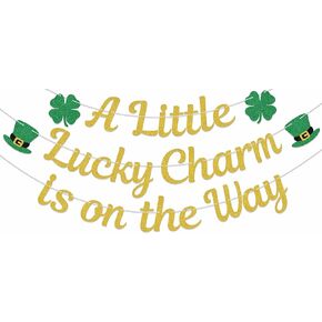 A Little Lucky Charm is on the Way Banner Lucky Baby Shower Decorations Shamrock Baby Shower Decorations St Patricks Day Party Decor Gold