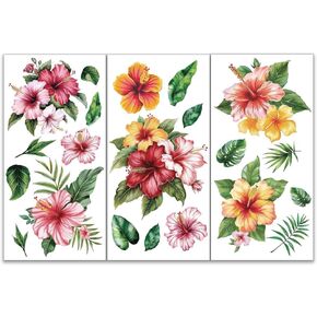 OLYCRAFT 3pcs/Set Flower Rub on Transfers for Furniture and Crafts 6x12 inch Bohemian Flowers Decor Transfer Stickers Hibiscus Syriacus Rub on Decals for Wood Furniture Scrapbooking Home Decorations