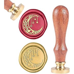 CRASPIRE Moon and Stars Wax Seal Stamp Vintage Boho Sealing Wax Stamps 25mm Removable Brass Seal Stamp with Wood Handle for Wedding Invitations Envelopes Christmas Valentine's Day Craft Adhesive