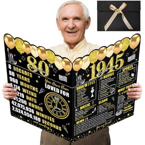 Large 80th Birthday Cards With Envelope for Men Women, Black Gold Vintage 1945 80th Birthday Signature Guestbook Gifts Party Supplies, Back in 1945 Giant 80 Years Old Birthday Greeting Card