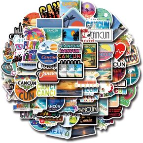 66Pcs Cancun Stickers Pack, Aesthetic Vinyl Waterproof Sticker Decals for Water Bottle,Laptop,Phone,Skateboard,Scrapbooking,Bumper for Kids Teens Adults for Party Supply Decor Favor