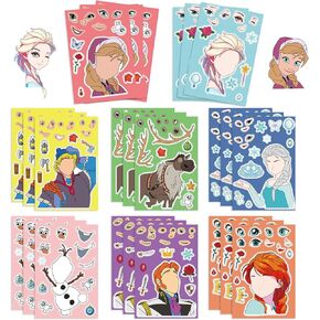 24Sheets Frozen Make Your Own Stickers Make a Face Stickers Cute Vinyl Waterproof Sticker Faces Sheets for Kids Gifts for Party Supplies Decorations DIY Stickers (White)